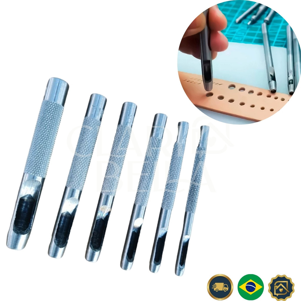 Kit Vazador de Couro 6 Peças Profissional Furador Cinto EVA Borracha 3 a 8mm Alta Precisão