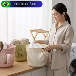 Cesto Organizador Multiuso Grande para Roupa Brinquedos Com Alças