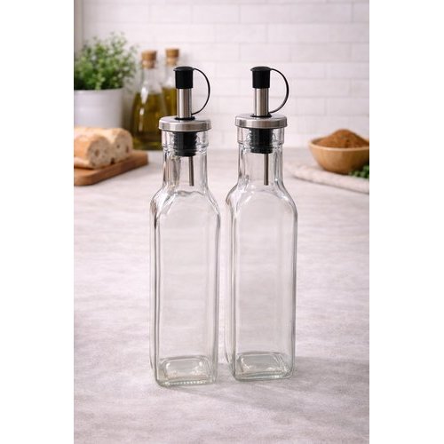 Kit 2 Frascos Quadrados Para Azeite Vinagre Em Vidro 250ml Praticidade Durabilidade Design Moderno