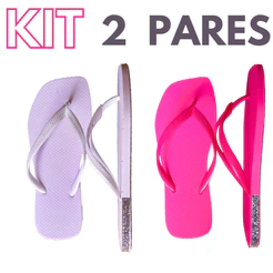 Kit 2 Chinelos Feminino Traseira com Glitter Bico Quadrado