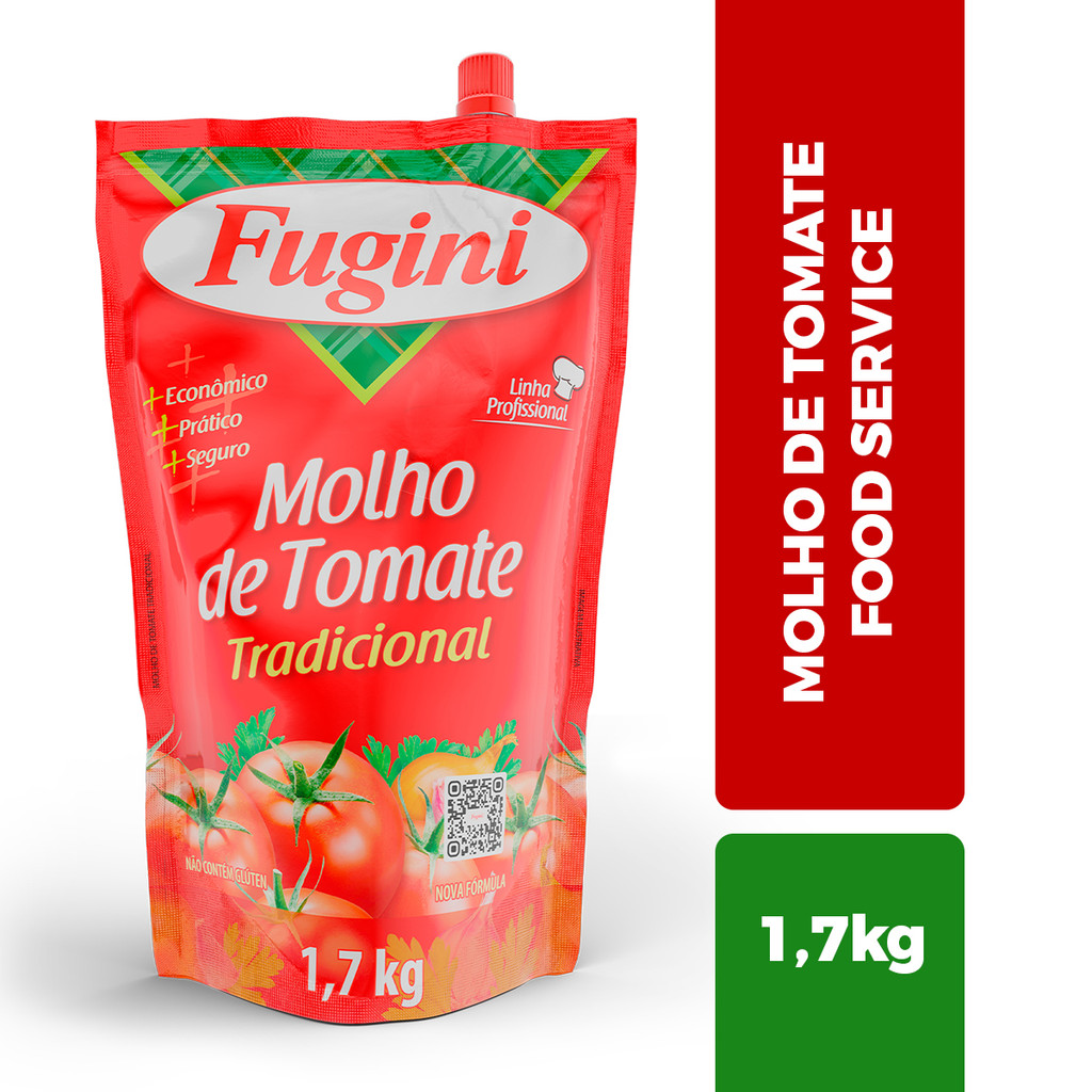 Molho de Tomate Food Service 1,7kg Fugini Pronto Tradicional Sache Sem Gluten Refogado P/ Massa