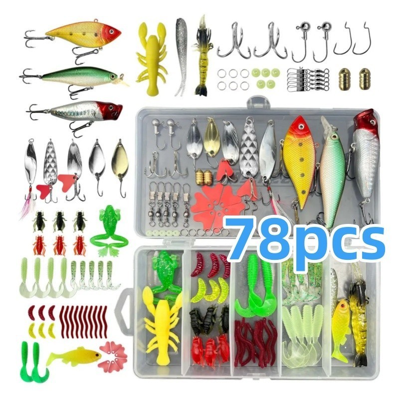 Kit de Iscas Artificiais 78 Peças para Pesca de Tucunaré e Traíra - Água Doce e Salgada