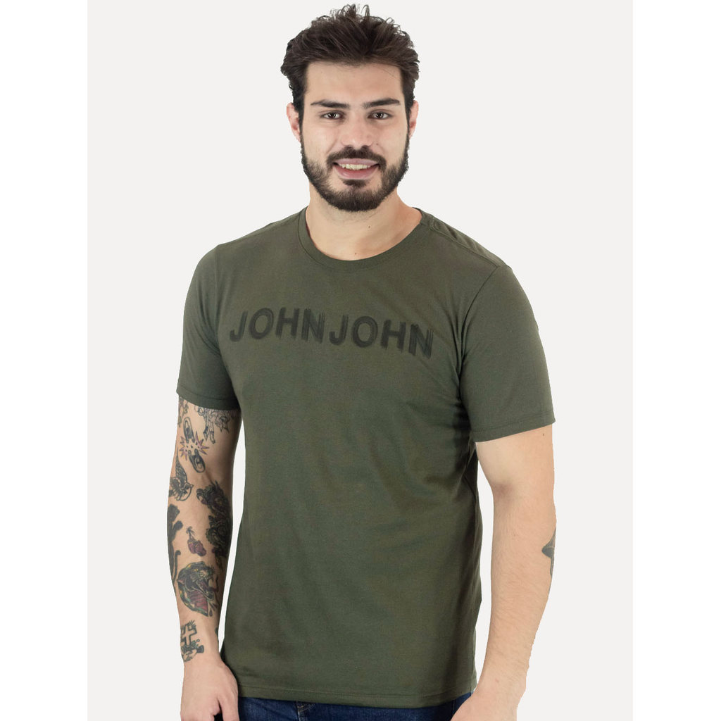 Camiseta John John Original Masculina Logo Brush Verde Escuro