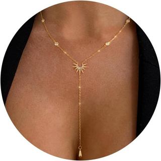 Colar Longo Tipo Lariat para Mulheres, Colar em Y Moderno e Elegante, Colar com Pingente Delicado, Colar em Y Simples co