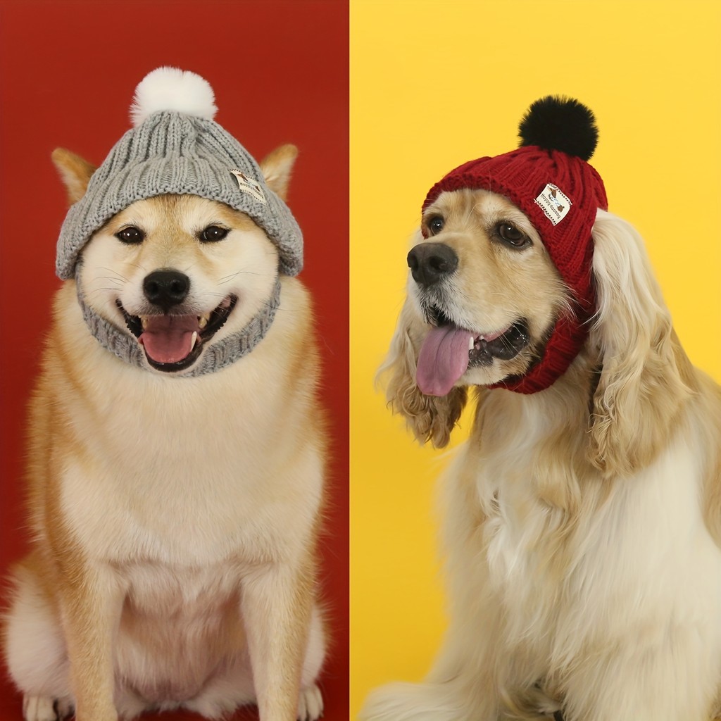 Gorro de Tricô para Cães, Touca para Animais de Estimação com Aberturas para as Orelhas para Cães e Gatos Pequenos e Méd