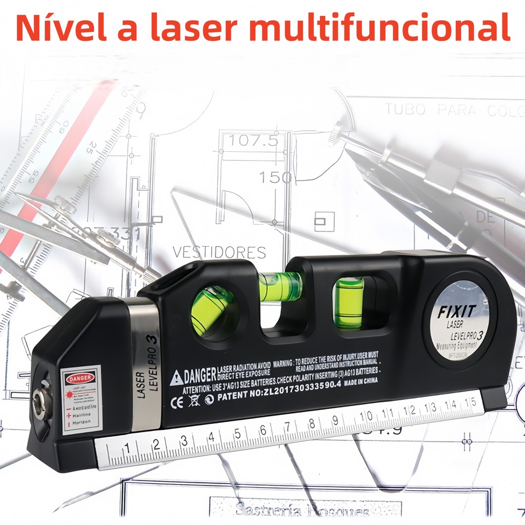 Nível Laser Multifuncional Level Pro3 - Precisão Profissional com 3 Linhas e Trena Integrada em Oferta na Shopee