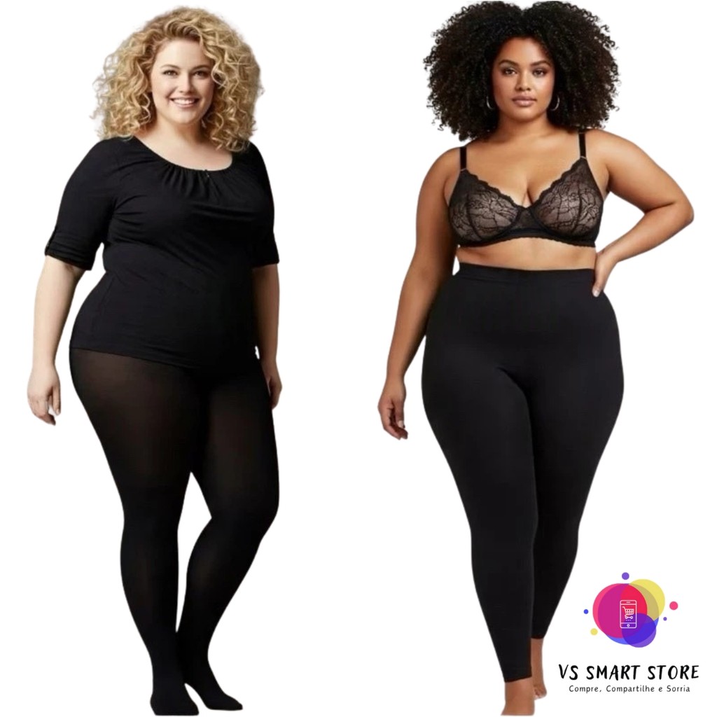 Kit 02 Meias Calça PLUS SIZE Termica e Flanelada Segunda Pele Cintura Alta Inverno e Frio Quentinha e Grossa em Oferta na Shopee