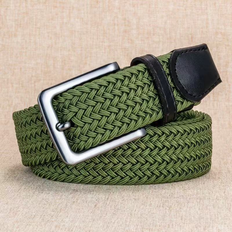 cinto social masculino, tecido trançado, elástico, pontas de couro. em Oferta na Shopee