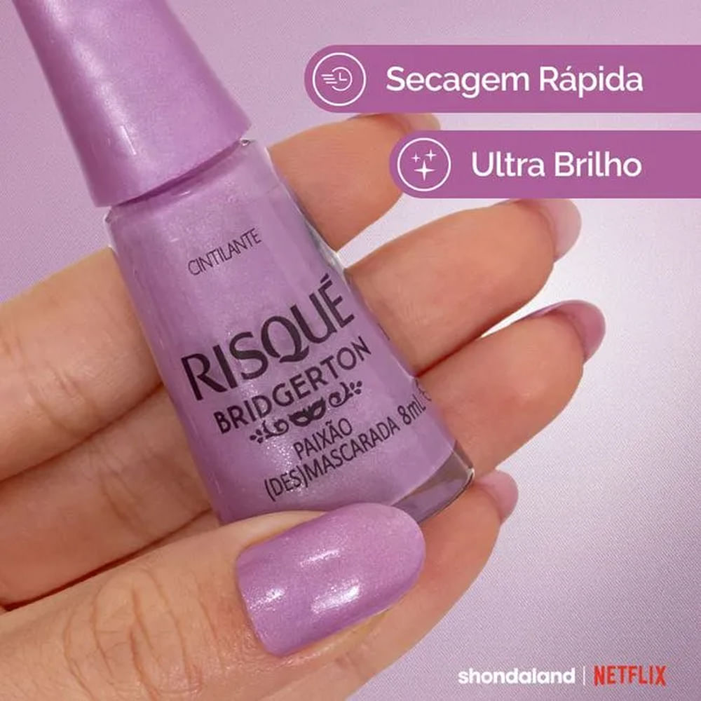 Detalhes do Esmalte Cintilante Risqué Bridgerton Paixão (Des)mascarada