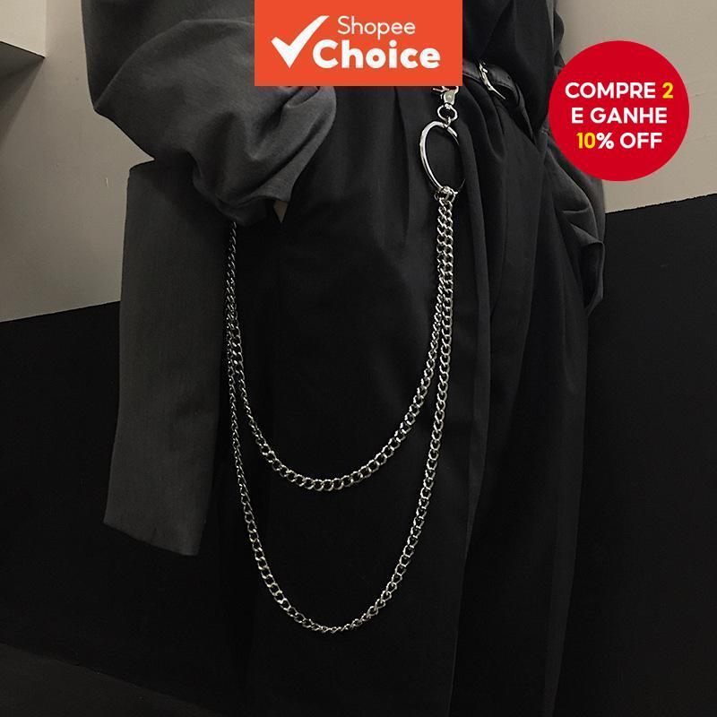 Hip Hop Dupla Camada Calças Corrente Retro Metal Geométrico Punk Jóias Acessórios Para Homens em Oferta na Shopee