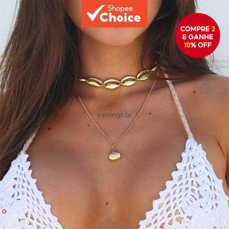 Colar Gargantilha Boho Shell Para Mulheres – Design De Joias Com Pingente De Concha Vintage De Verão Praia/Viagens