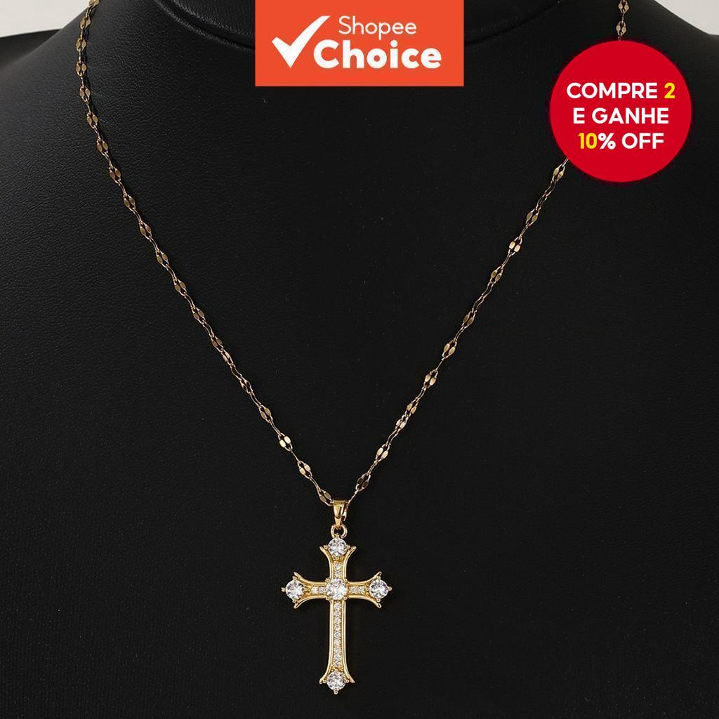 Colar Com Cruz De Diamante Novo Para Mulheres, Joia Personalizada Elegante Com Corrente De Clavícula Micro-Embutida em Oferta na Shopee