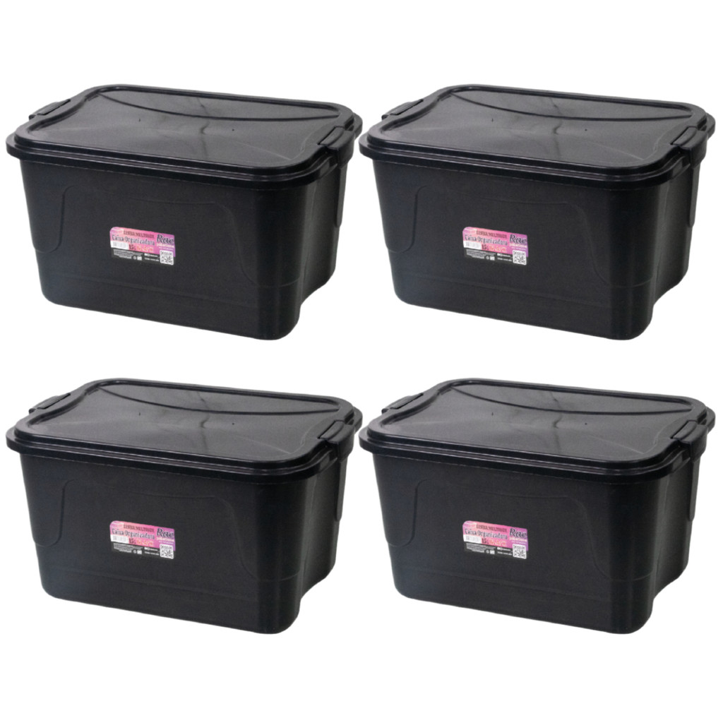 Kit 4 Caixa Organizadora Multibox 15L Com Tampa E Trava Black