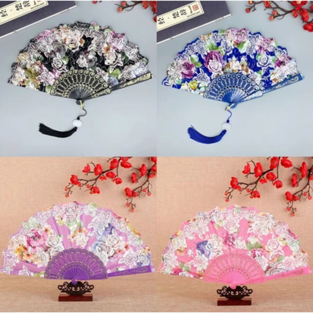 KIT 12PCS Leque de tecido Colorido estampado plastico Com Glitter/SEM Glitter em Oferta na Shopee