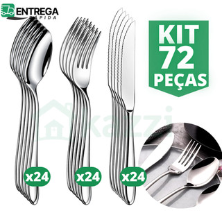 Jogo de Talhares 72 Peças Inox 24 Facas c/ Serra 24 Garfos 24 Colheres de Sopa Mesa Jogo …