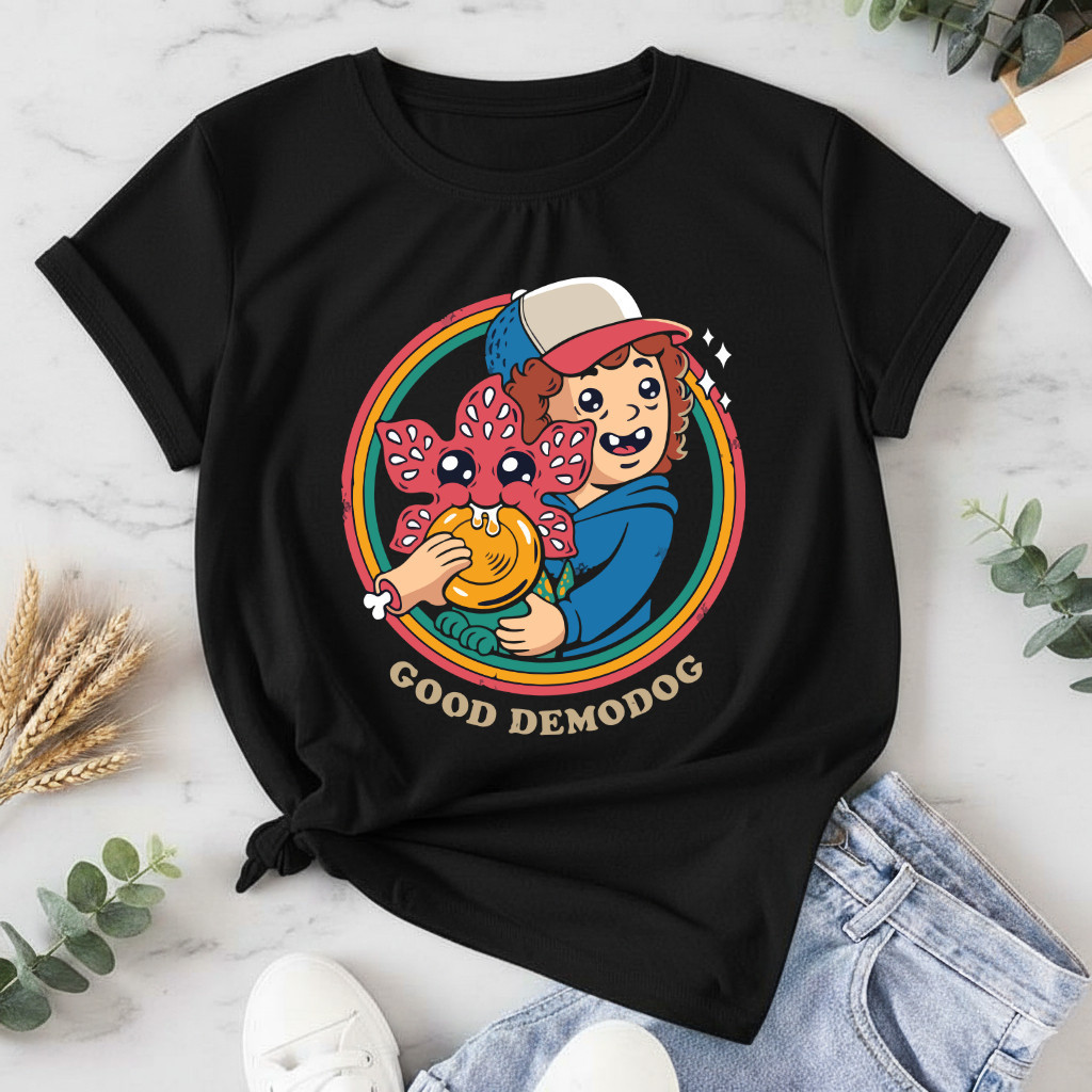 [Camiseta Premium em Algodão Puro]SISI Camiseta Blusa Stranger Things Dustin Demodog Netflix