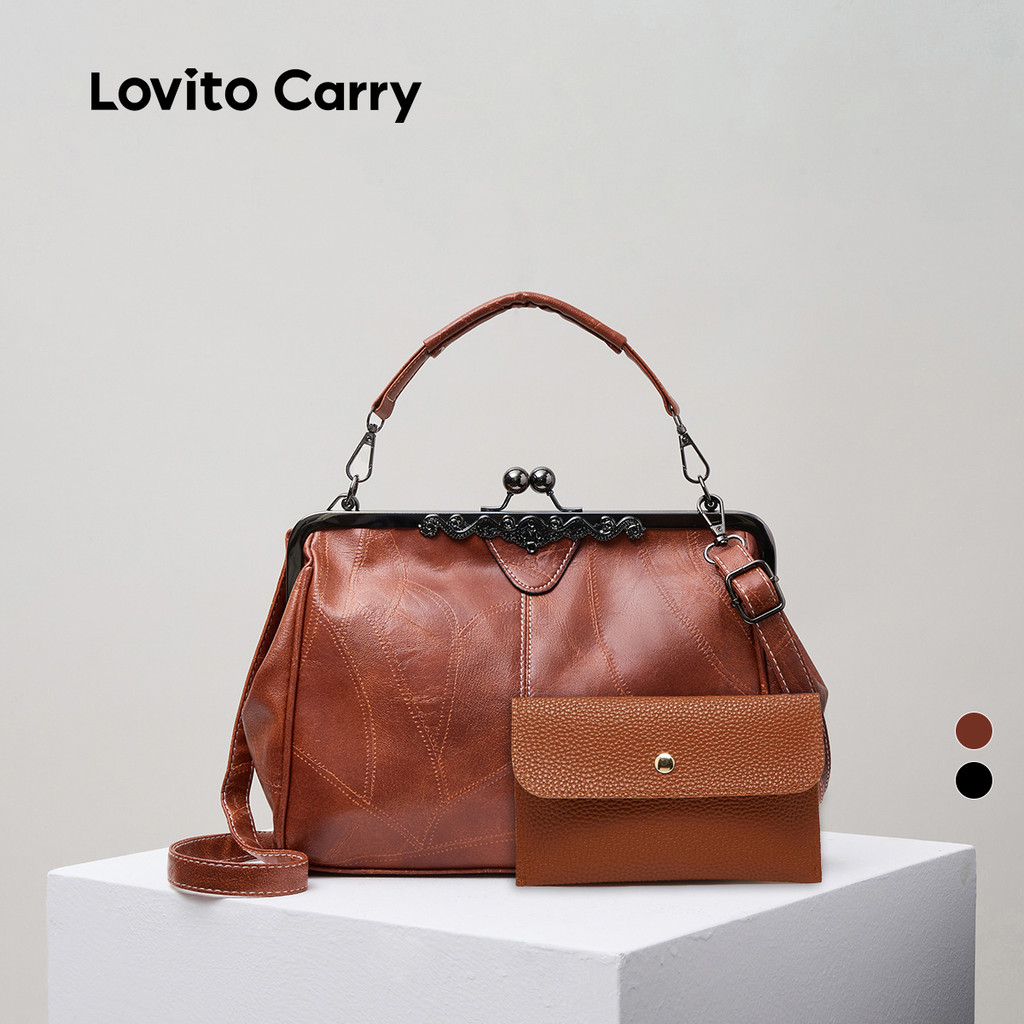 (Lovito Carry)Bolsa de Ombro Retrô Elegante em Couro Sintético Brilhante para Viagens LFA53131 em Oferta na Shopee