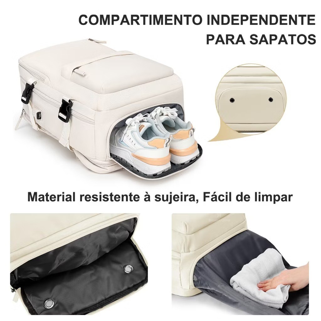 Mochila Viagem Feminina Masculinas Multifuncional Reforçada Impermeável Expansível Mochila Notebook — foto 6