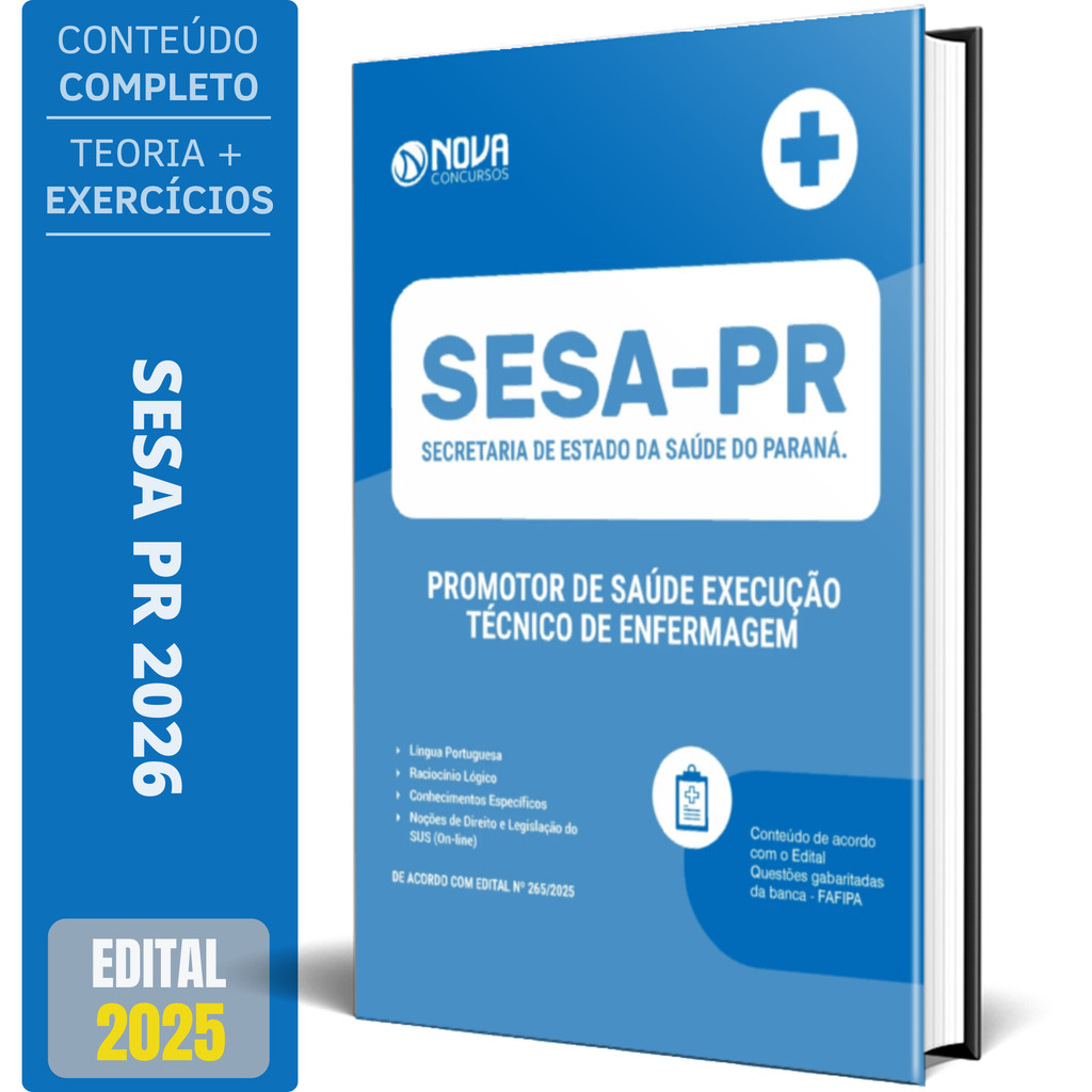 Imagem Apostila SESA PR 2026 - Promotor de Saúde Execução - Técnico de Enfermagem