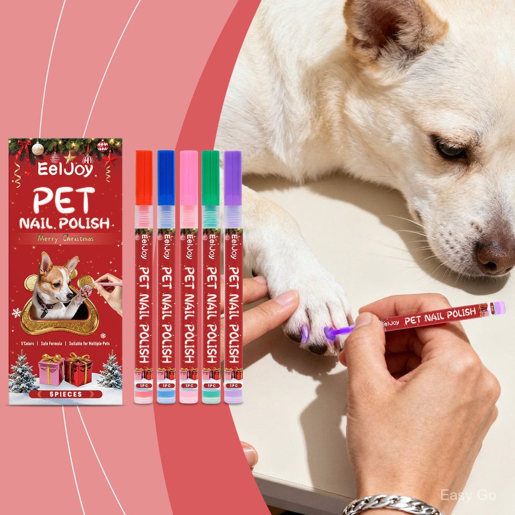 Kit De Esmalte Para Animais De Estimação Design De Natal À Prova D'água Seguro 5 Cores Cães E Gatos