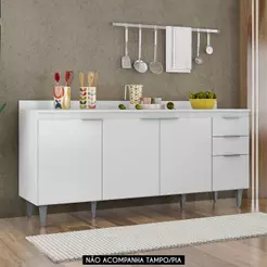 Balcão para Pia 180cm sem Tampo Pérola Z34 Branco - Mpozenato