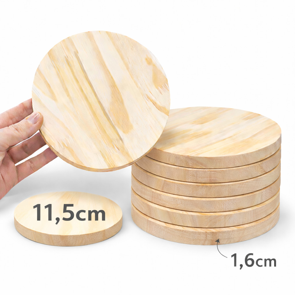 Kit 10 Placa Redonda Bolacha Madeira Pinus Base Artesanato em Oferta na Shopee