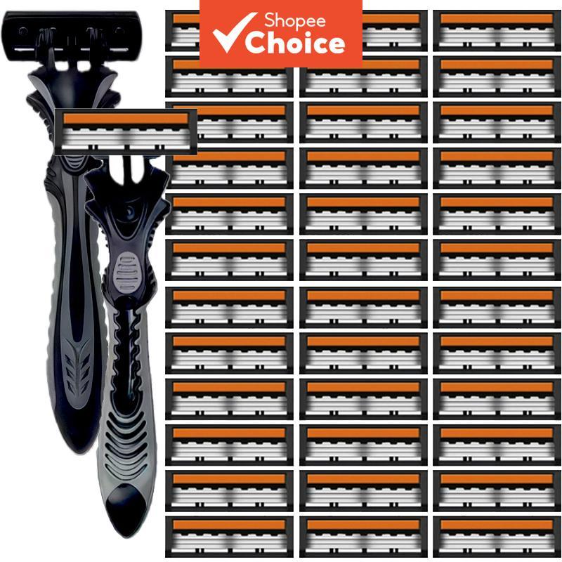 Nova máquina de barbear manual masculina, lâmina de 3 camadas material segura e à prova de ferrugem, cabeça de lâmina