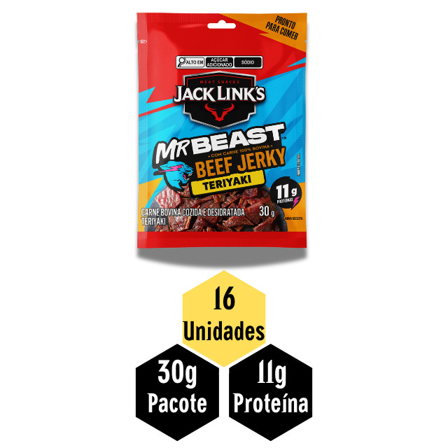 Beef Jerky Mr Beast Sabor Teriyaki Jack Link's 16Un X 30g - CAIXA FECHADA