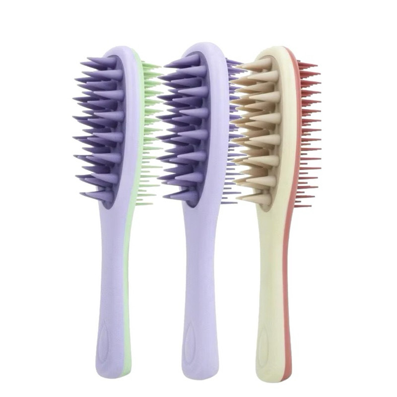 Escova Dupla Face de Silicone para Shampoo Pente Massageador Couro Cabeludo Cabo Longo