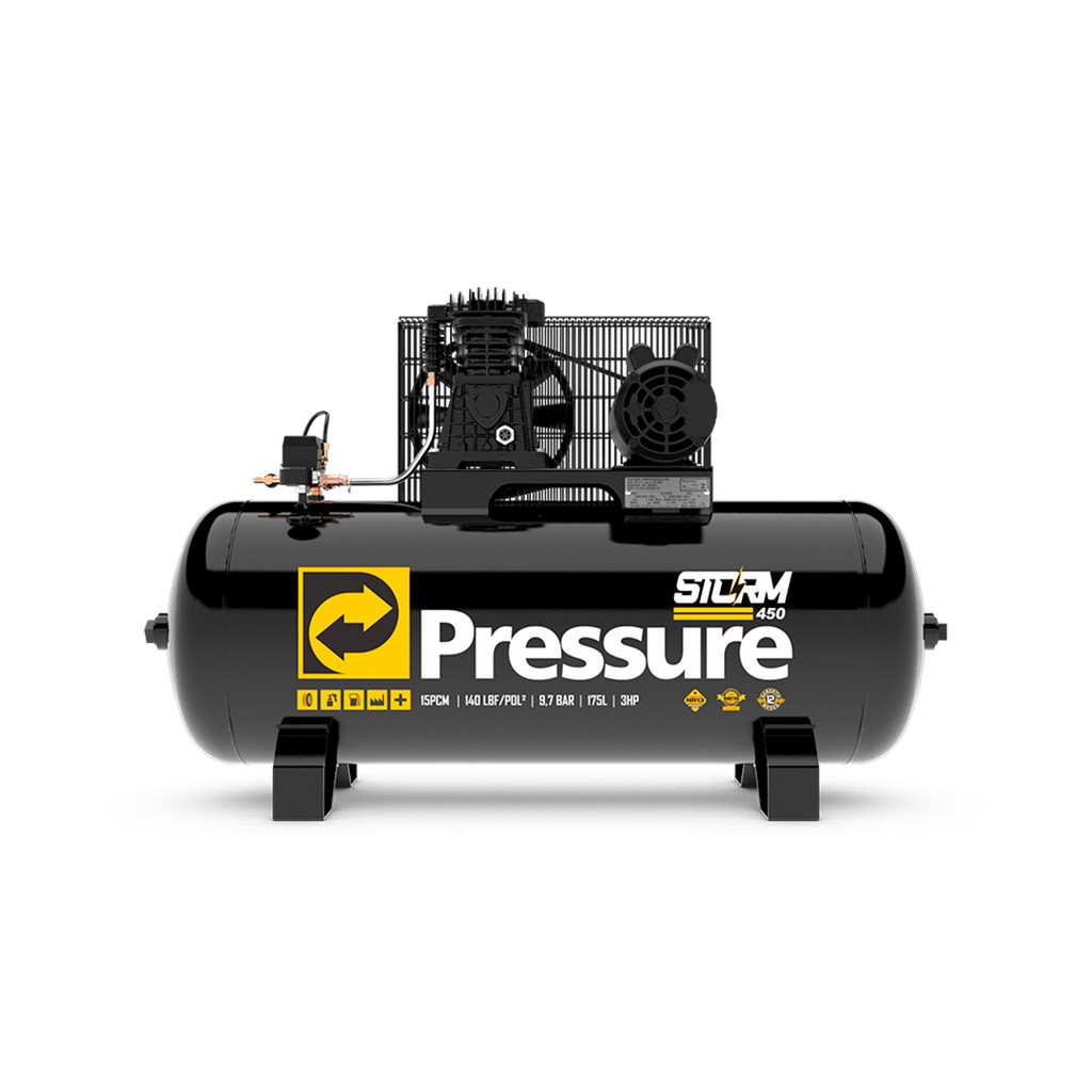 Compressor Pressure Storm 450 15 Pés 175 litros Motor 3cv Monofásico WEG