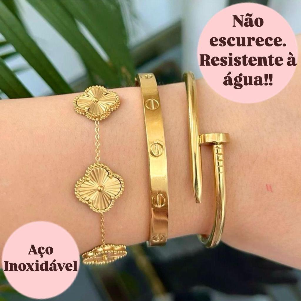 Kit 3 Bracelete Pulseira Luxo Trevo Aço Inox