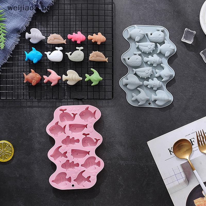 weijiao2 . BR 12 Cavidade 3D Peixe Marinho Silicone Molde De Chocolate Mix Animal Doces Biscoito Geléia Cubo De Gelo Faz
