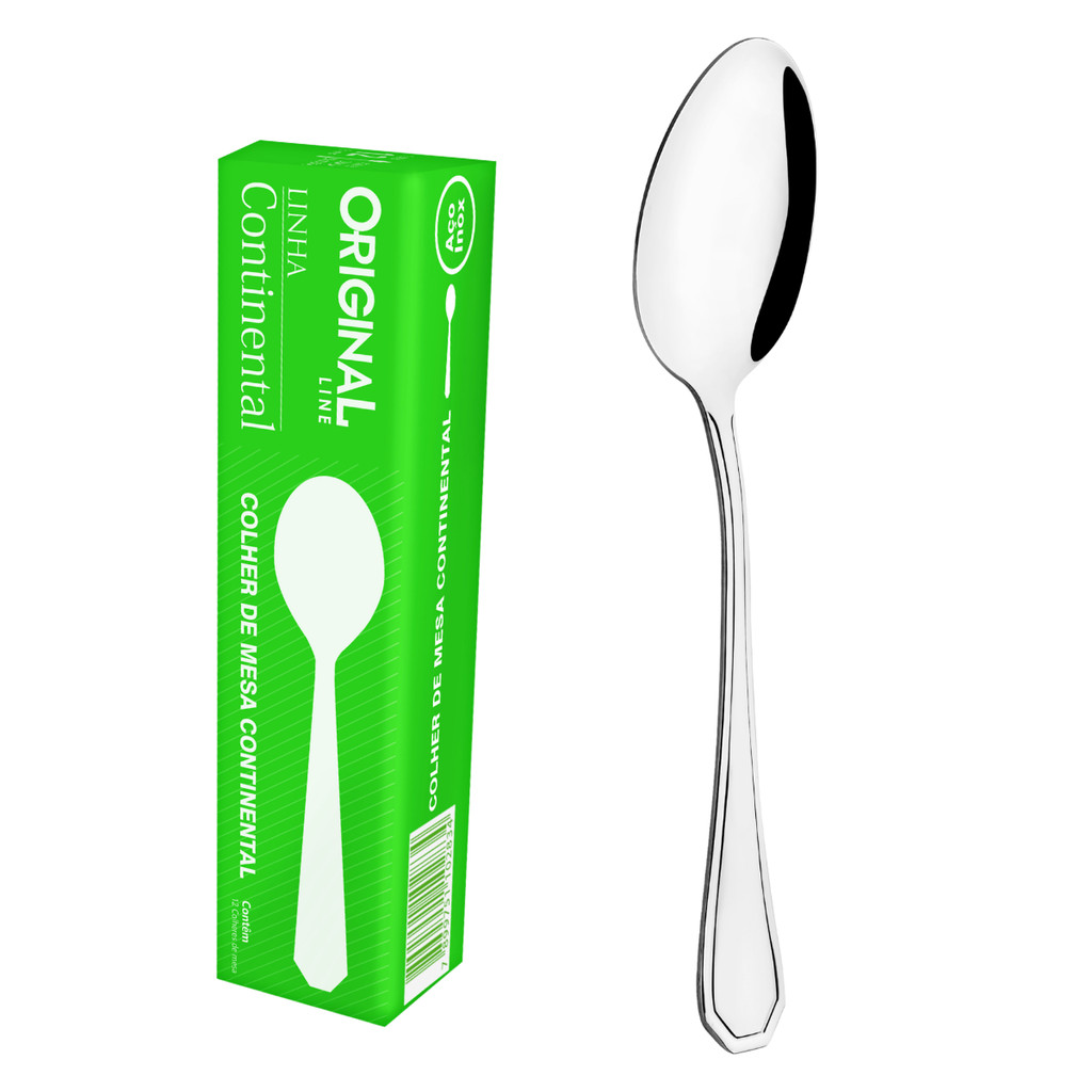 Kit Jogo Colher De Mesa Aço Inox 48 Peças Continental Original Line Faqueiro Talheres Inox Para Restaurante Buffet