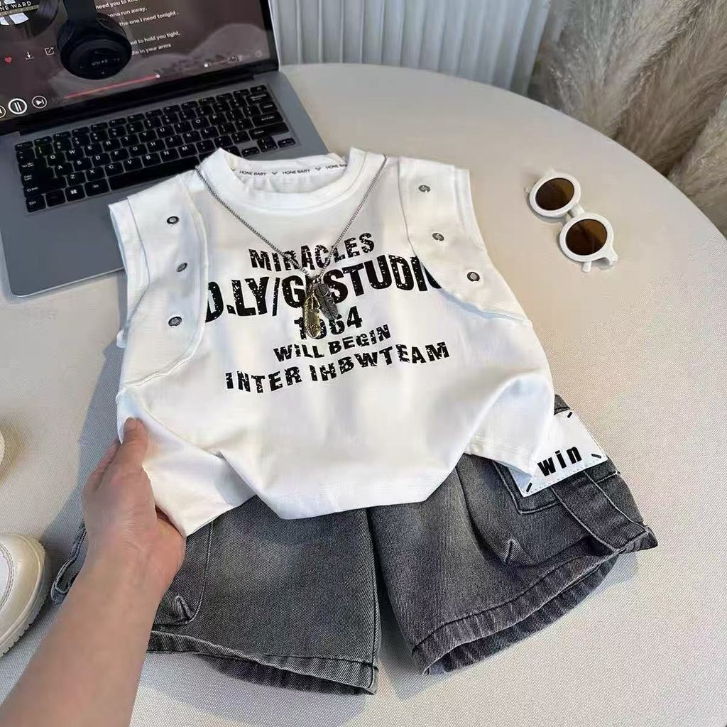 Meninas terno de verão moda crianças bebê bordado gola polo topo curto Culottes terno de duas peças na moda