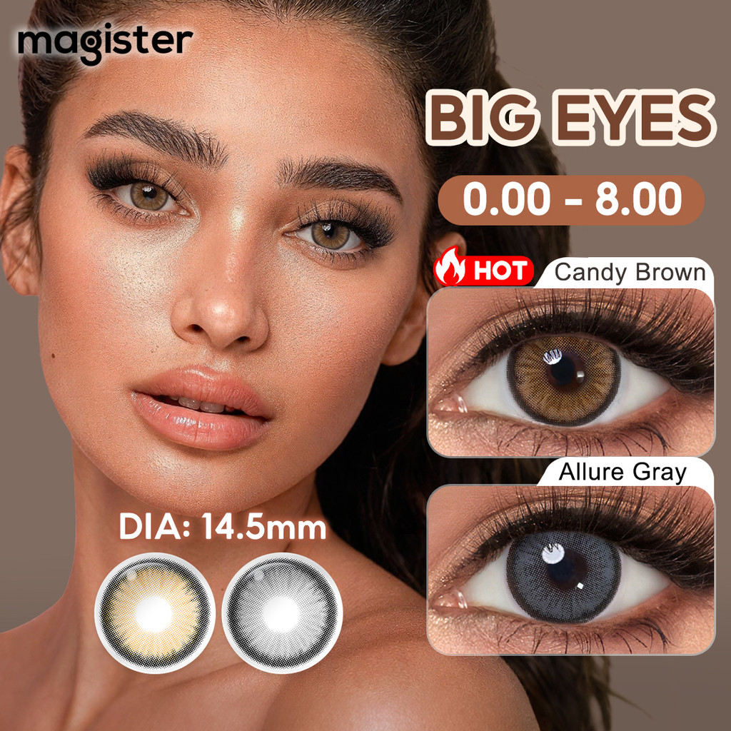 [0.00 ~-8.00] Magister 1 Par De Lentes De Contato Coloridas Hidrocor Com Grau Natural 6 Meses-Diamond N Candy Brown