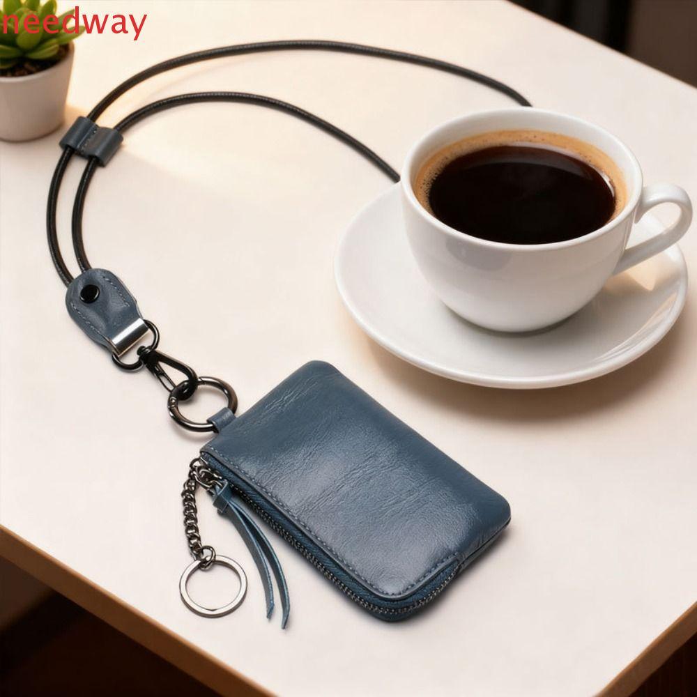 NEEDWAYB Carteiras Penduradas No Pescoço , Mini Bolsa De Moedas Retrô PU , Porta-Cartões Portátil Macio E Requintado Par