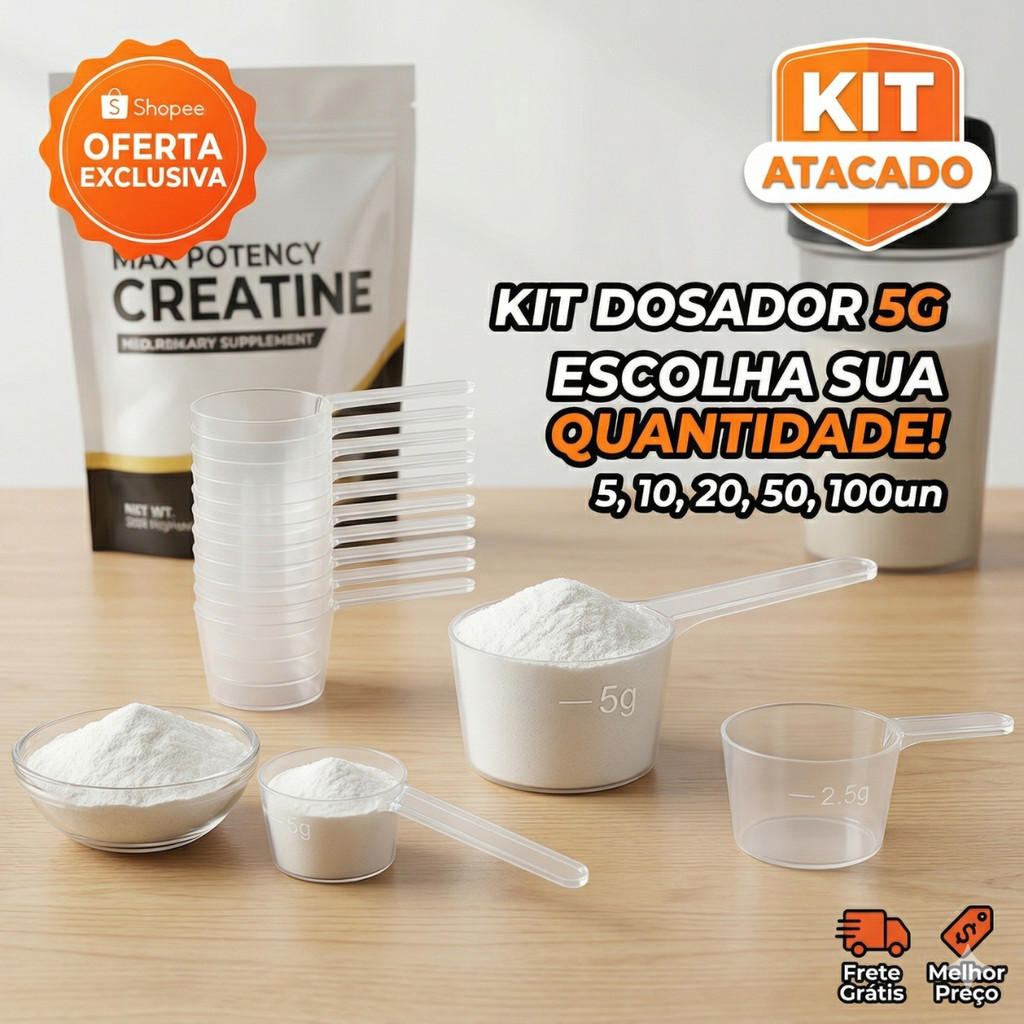 Scoop Dosador 5g Colher Medidora Para Suplementos Creatina Whey Pré Treino - 5, 10, 20, 50 ou 100un