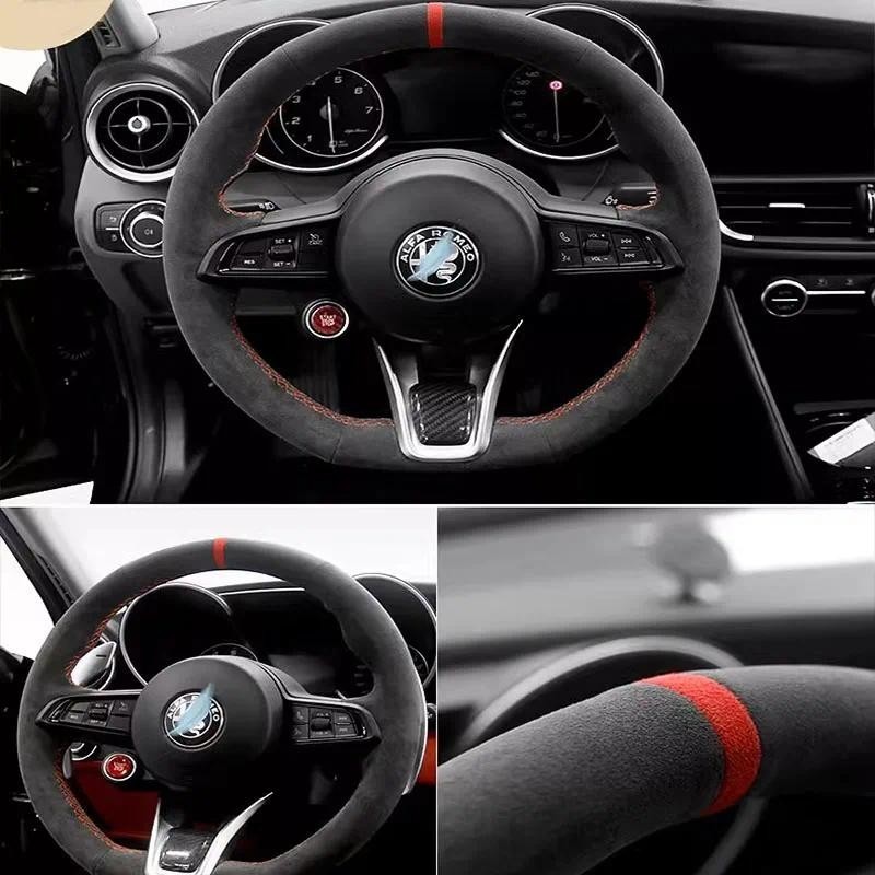 Para Alfa Romeo Giulia Stelvio 2015-2022 Costurado À Mão De Alta Qualidade Antiderrapante Camurça Couro Genuíno Capa De 