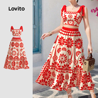 Lovito Boho Tops ou Bottoms Estilo Resort Lace Up Primavera/verão Saia Vermelha Tops ou Bottoms para Mulheres LK3LD479 em Oferta na Shopee