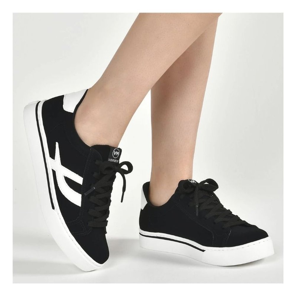 Tênis Preto Nobuck Solado Branco Via Marte Clássico Elegante Confortável Trabalho Passeio Feminino