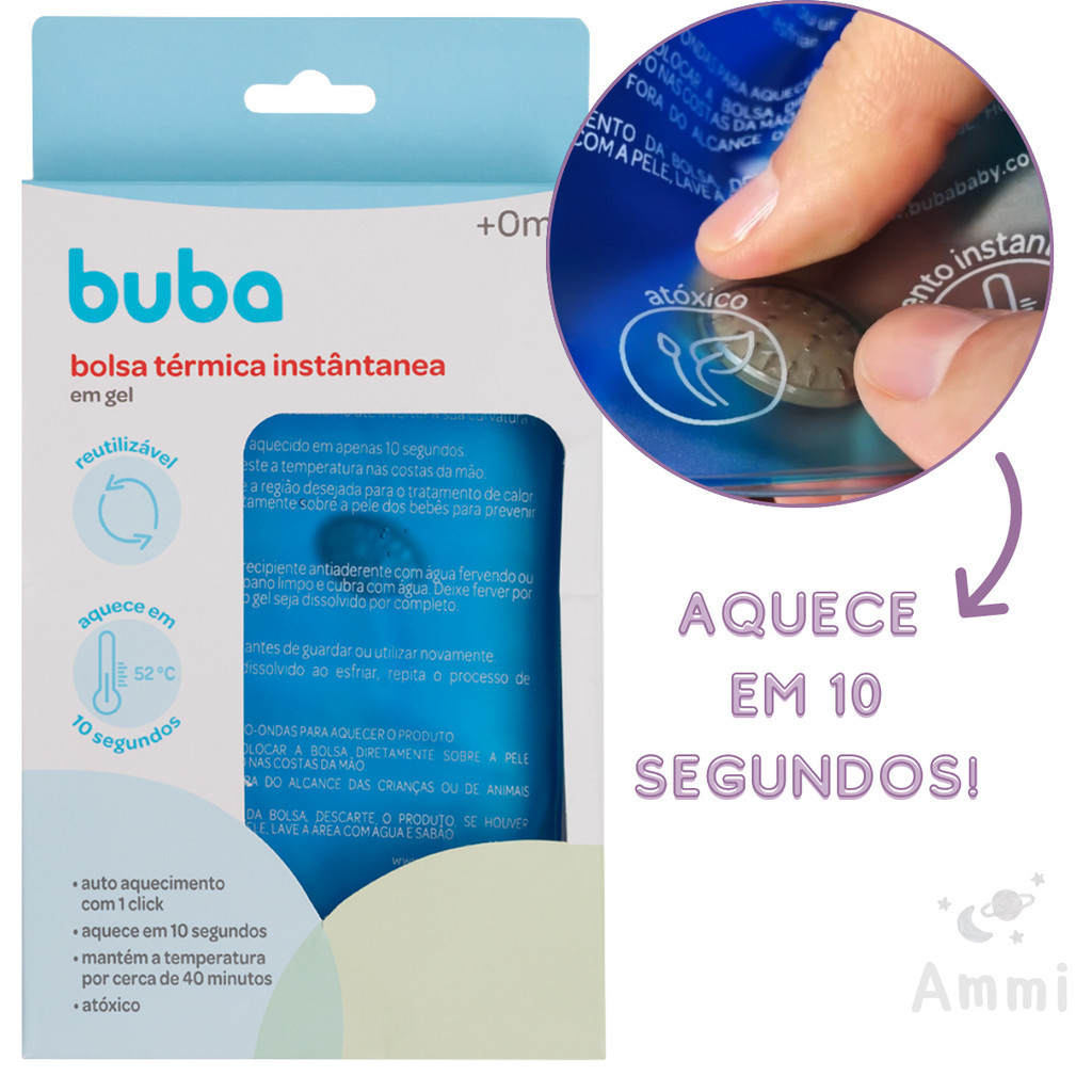 Bolsa Térmica Gel Instantânea Buba para Bebê Alívio de Cólicas, Aquecimento Rápido, Anticólica