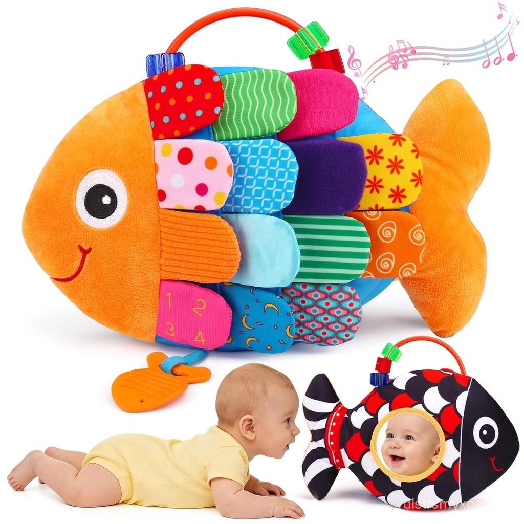 Brinquedos Sensoriais para Bebês (0-6 Meses) - Brinquedo Musical em Forma de Peixe para Bebês de 3 a 6 Meses - Brinquedo