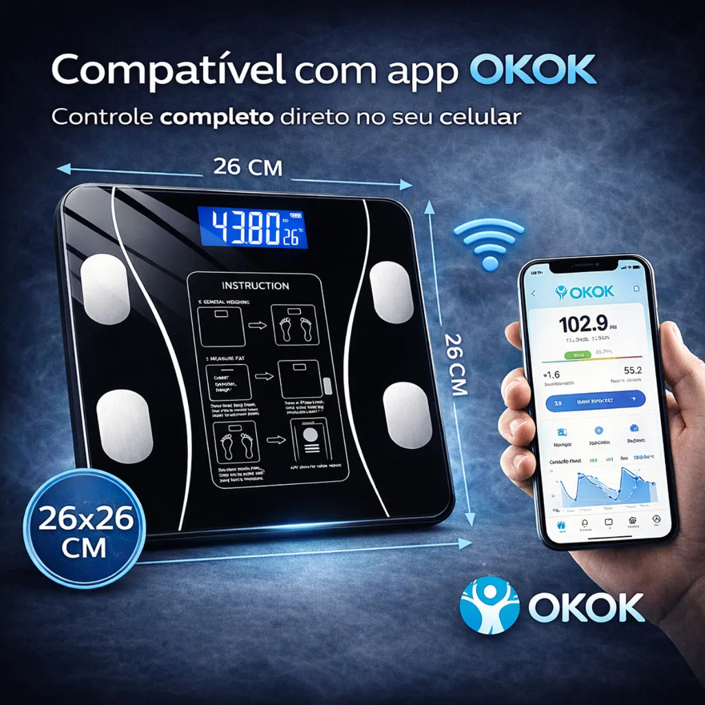 Balança Bioimpedancia IMC Gordura Massa Muscular Água App Completo Saúde Bluetooth