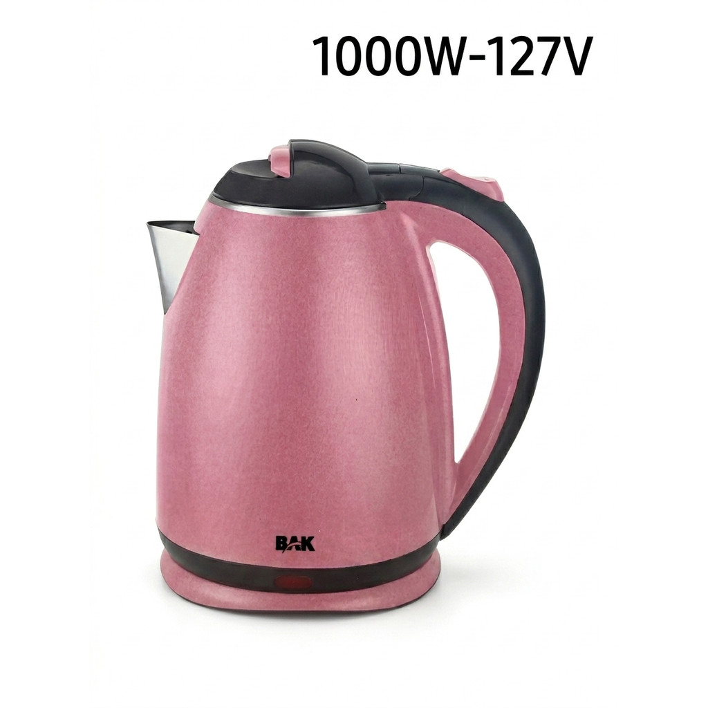 Chaleira Elétrica Rosa 1,8L Inox 110V Jarra Elétrica Ferve Água Rápido Desliga Automático Bak