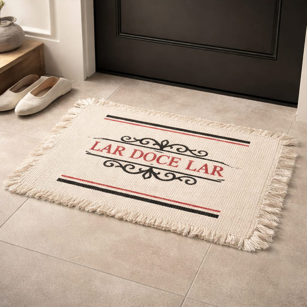 Tapete Algodão Boho Lar Doce Lar 40x60 Porta Entrada Decorativo