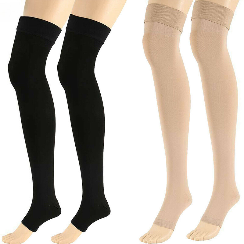 Compression Meias De Coxa De Alta Pressão Varizes De Biqueira Aberta Women