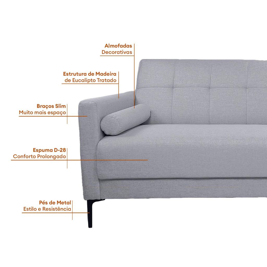 Sofá Living Fixo 2,00m Chicago Linho Soft - NETSOFAS · foto 2