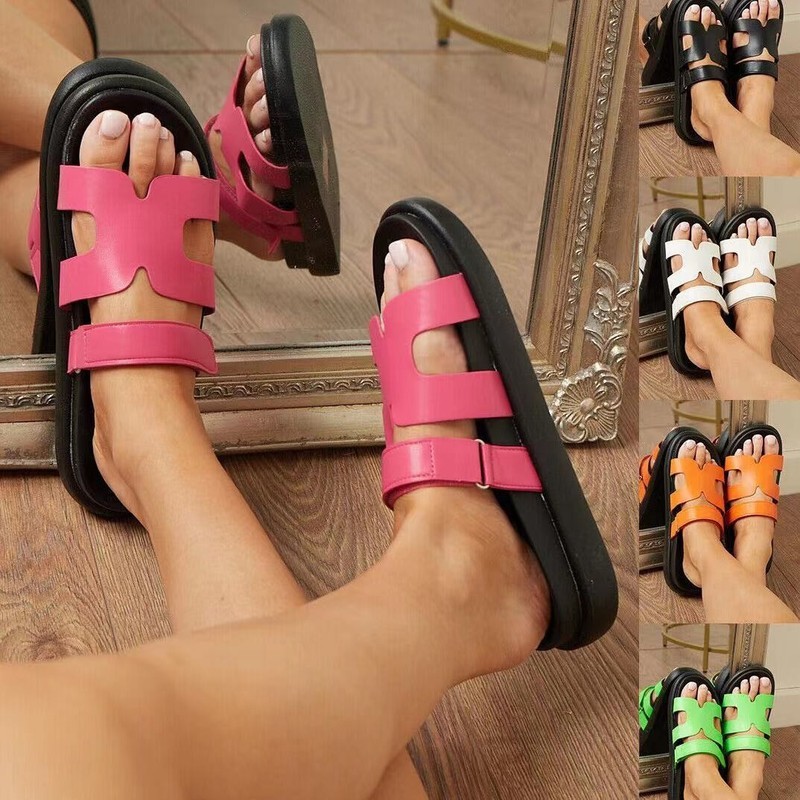 2023 novo estilo verão Plus Size sapatos femininos chinelos planos All-Match Flip-Flops Velcro Casual sola grossa sandál