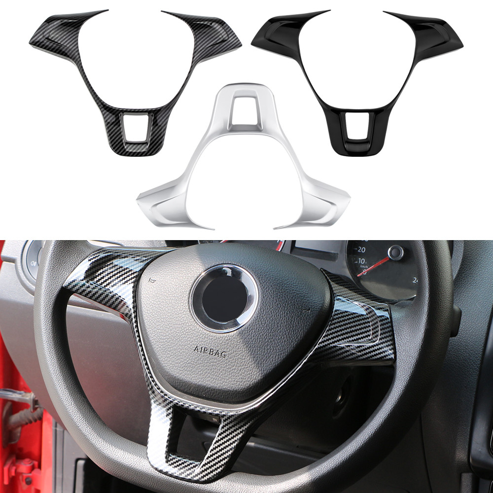 Guarnição Da Capa Do Volante Carro Para Volkswagen VW POLO 2014 2015 2016 Saveiro Golf 7 Jetta Fibra De Carbono/Adesivo