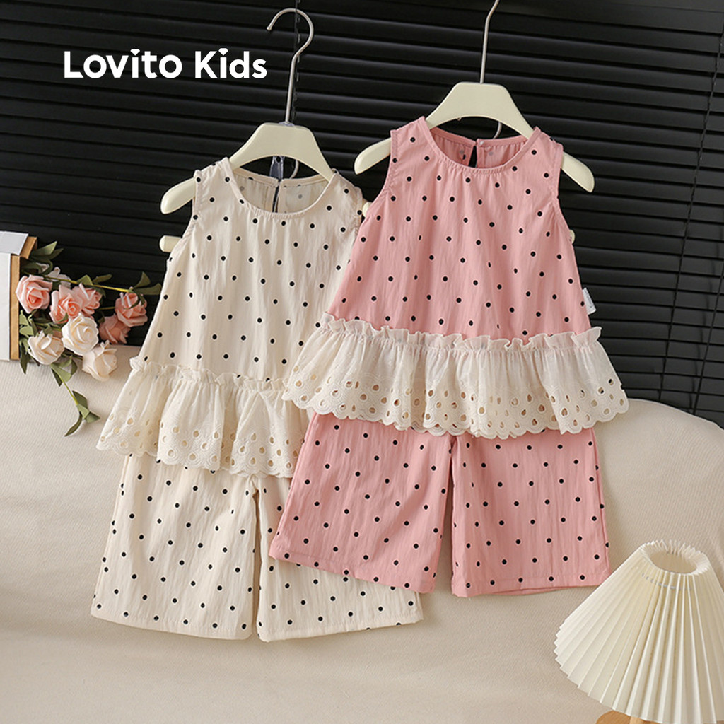 Lovito Kids Conjuntos de Calças Casuais com Padrão de Renda Primavera/verão Branco Off white LNL128040 em Oferta na Shopee
